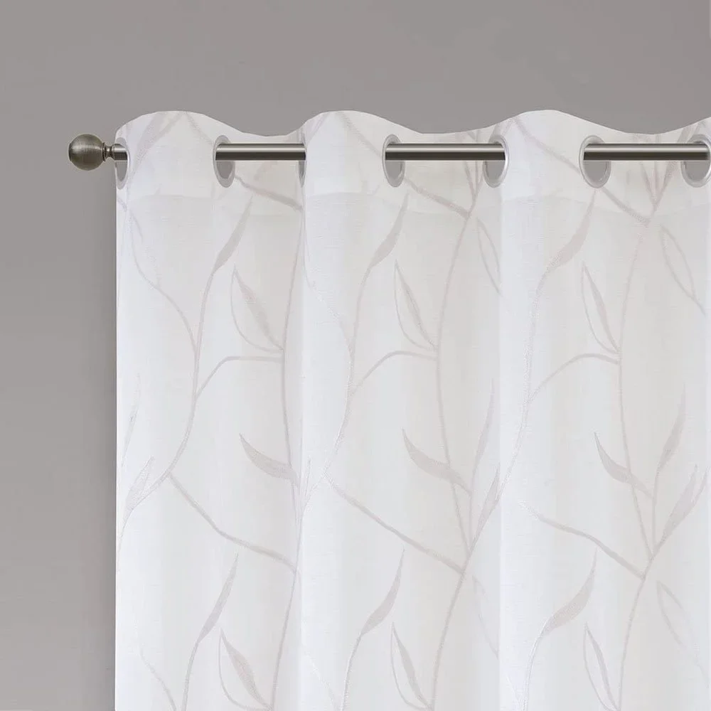 MADISON PARK Reed Leaf Embroidered Window Sheer Voile Panel Blush 50 x 95 NEW